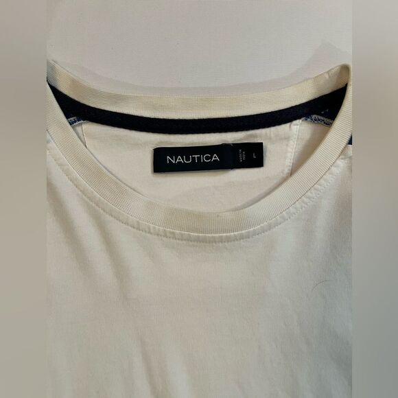 Nautica Long Sleeve Shirt White Blue Red - Picture 2 of 3